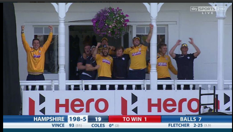 All of us on the balcony as winning runs were scored v Nottinghamshire