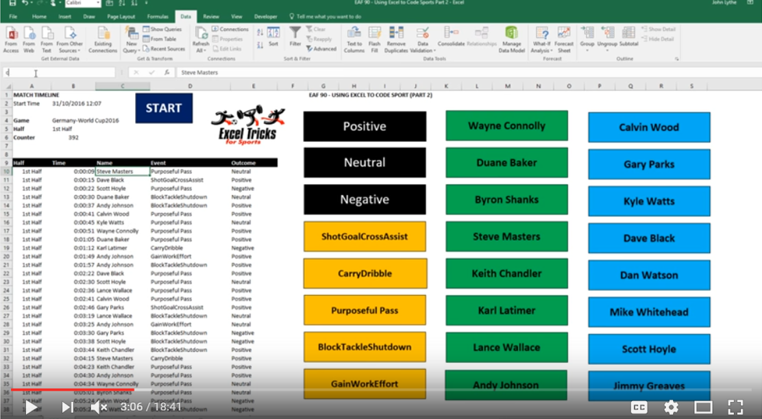 how to code sport with microsoft excel the video analyst com excel sport